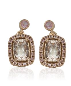 Rectangular Cushion Morganite Sapphire Halo Earrings Rose Gold LS4218