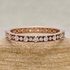 Round Cut Diamond Eternity Band Milgrain Wedding Ring Rose Gold LS7260