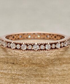 Round Cut Diamond Eternity Band Milgrain Wedding Ring Rose Gold LS7260