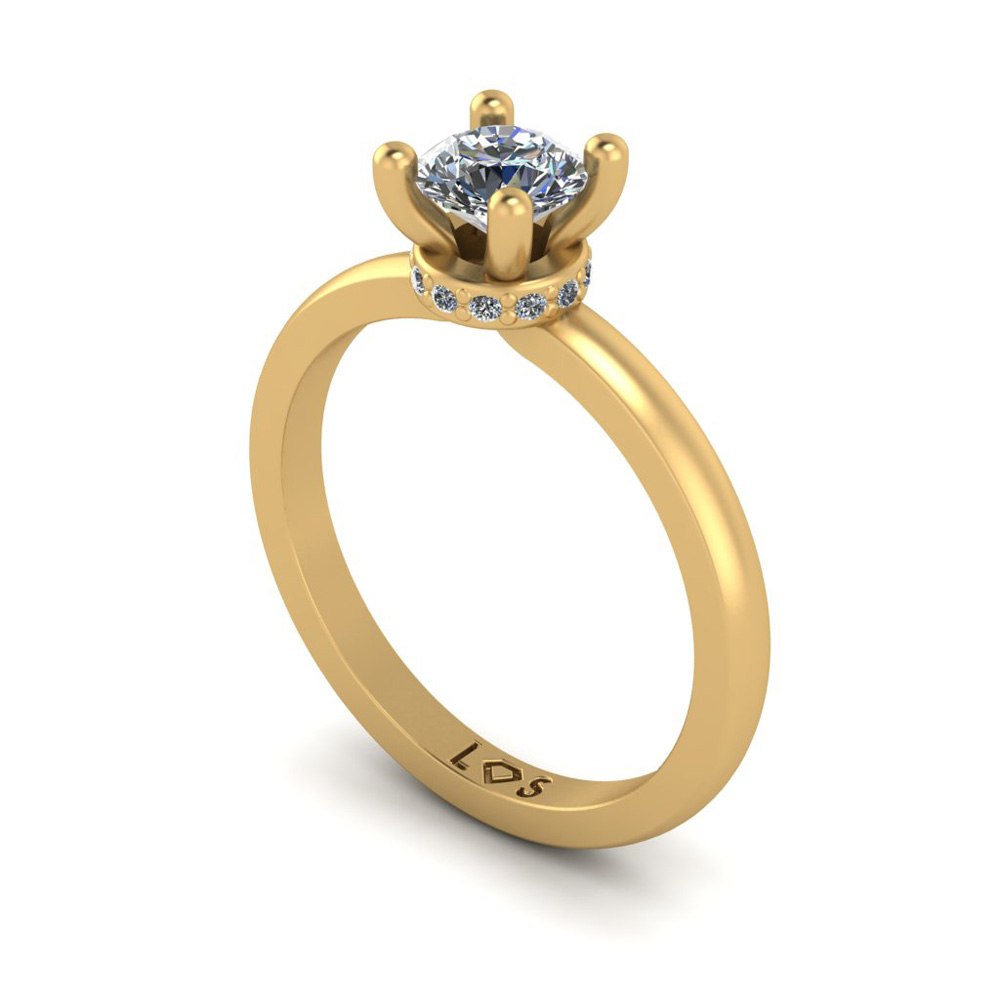 Round Cut Lab Diamond Engagement Ring Raised Halo Yellow Gold LS4828