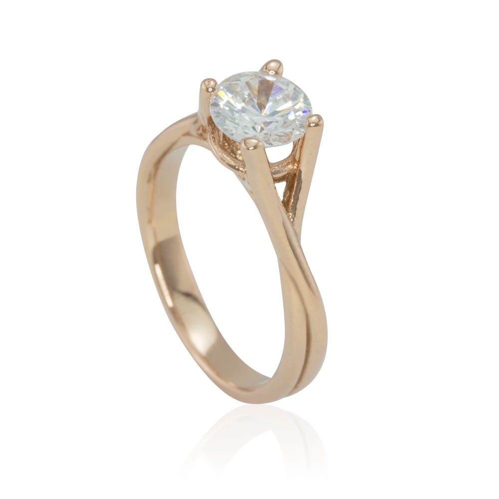 Round Lab Grown Diamond Double Shank Engagement Ring Rose Gold LS4422