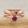 Secret Heart Ruby Engagement Ring Solitaire Bridal Set Rose Gold LS903