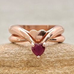 Secret Heart Ruby Engagement Ring Solitaire Bridal Set Rose Gold LS903