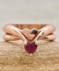 Secret Heart Ruby Engagement Ring Solitaire Bridal Set Rose Gold LS903
