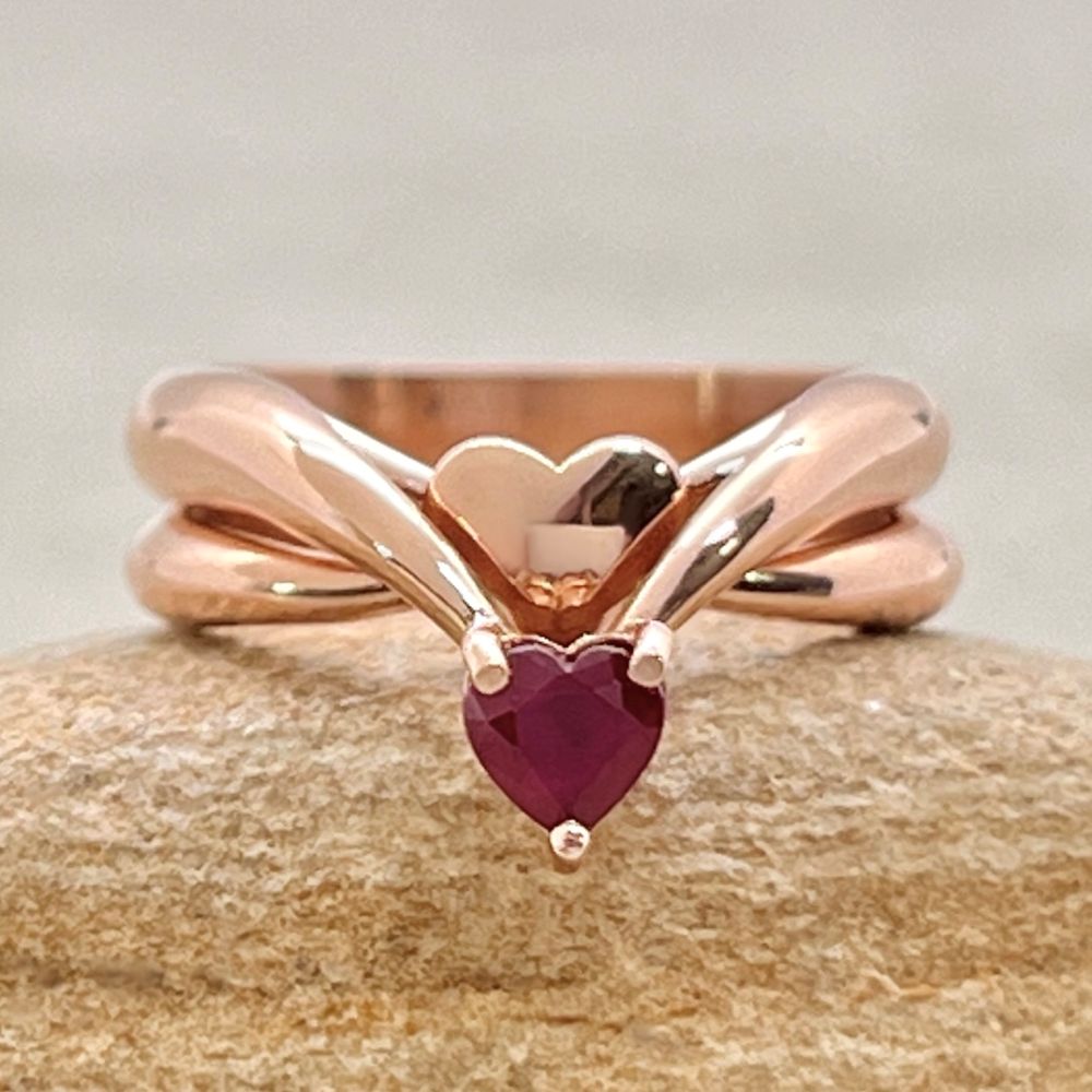 Secret Heart Ruby Engagement Ring Solitaire Bridal Set Rose Gold LS903