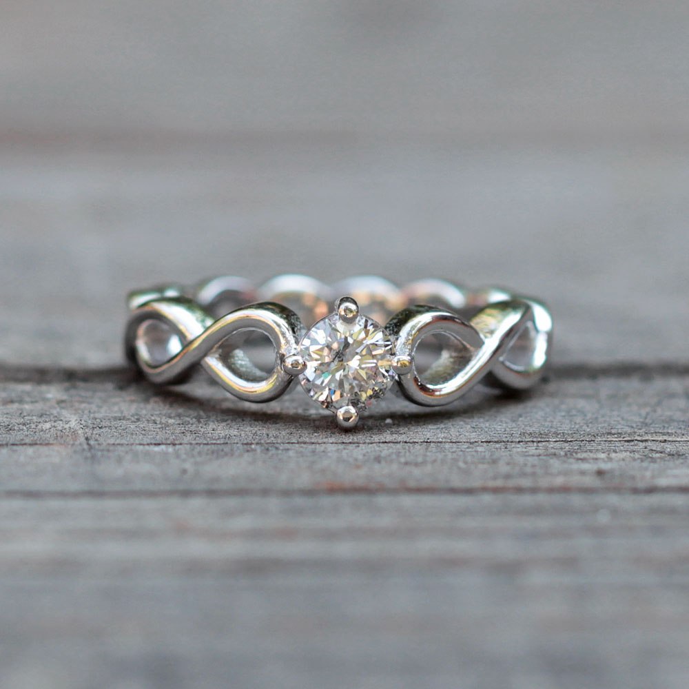 Solitaire Lab Diamond Ring Infinity Shank White Gold Platinum LS4190