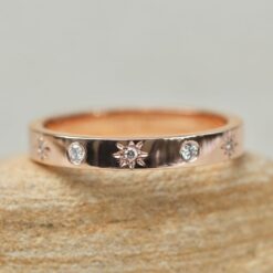 Space Sun and Moon Shiny 5 Stone Diamond Wedding Band Rose Gold LS6216
