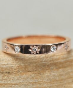 Space Sun and Moon Shiny 5 Stone Diamond Wedding Band Rose Gold LS6216
