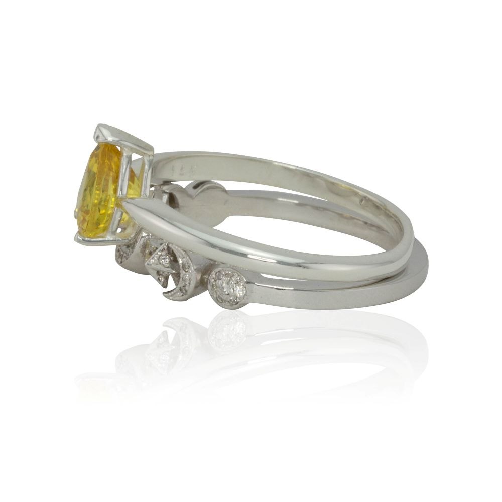 Space Themed Yellow Sapphire Sun Ring Set White Gold Platinum LS4183