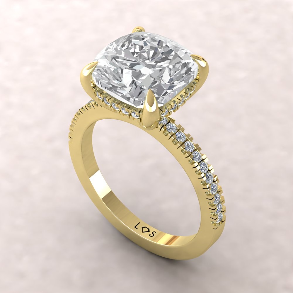 Square Cushion Lab Grown Diamond Hidden Halo Ring Yellow Gold LS5473