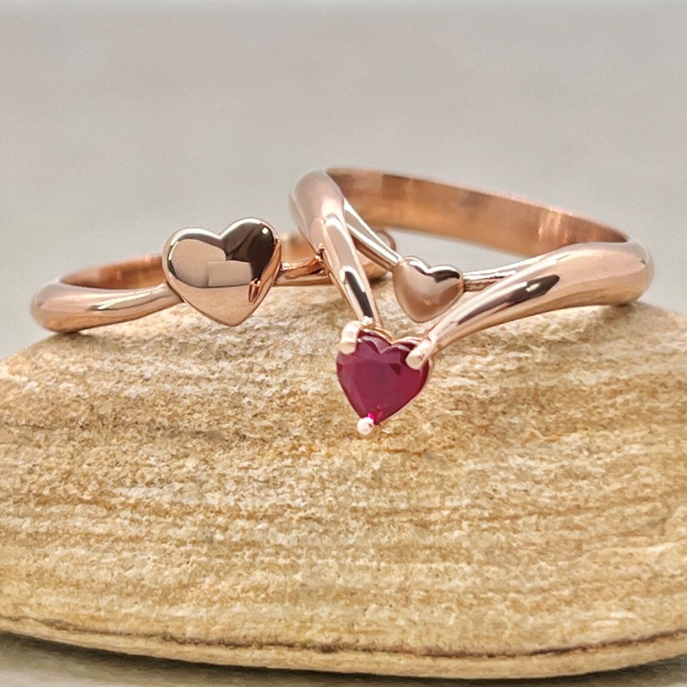 Stacking Plain Ruby Heart Wedding Bands Fitted Pieces Rose Gold LS903