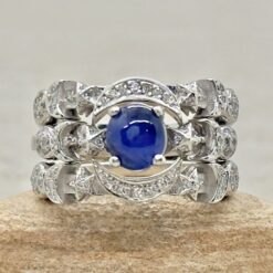 Sun Moon Stars Celestial Sapphire Ring Set White Gold Platinum LS7464