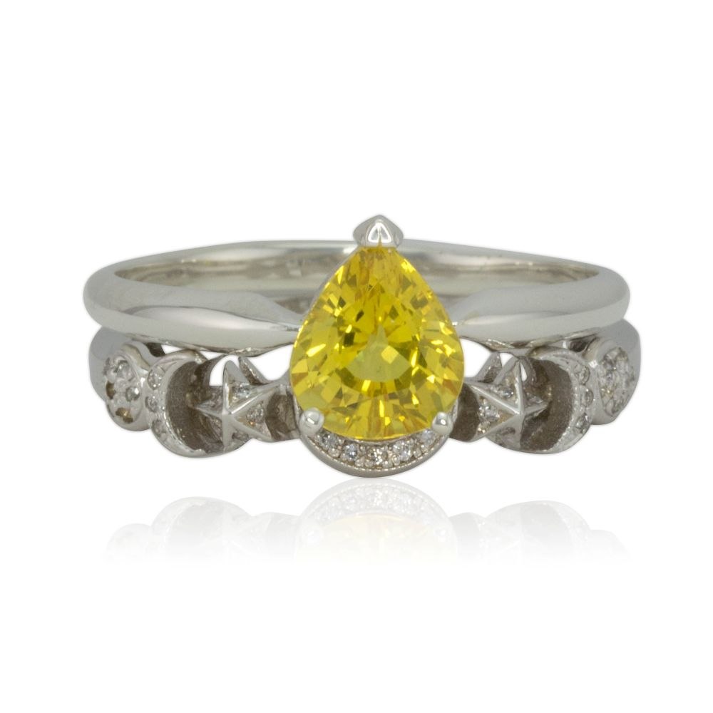 Sunny Yellow Sapphire Engagement Ring Set White Gold Platinum LS4183