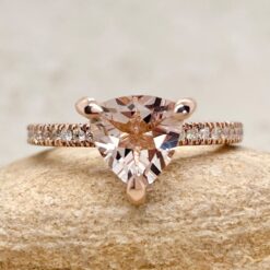 Trillion Cut Morganite Engagement Ring Diamond Halo Rose Gold LS5477