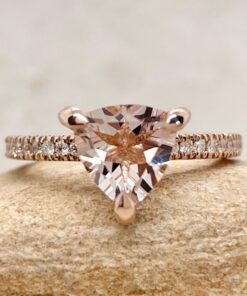 Trillion Cut Morganite Engagement Ring Diamond Halo Rose Gold LS7763