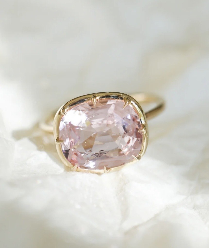 Custom Rectangular Cut Rare Pink Morganite Ring with Special Cut - Image 8