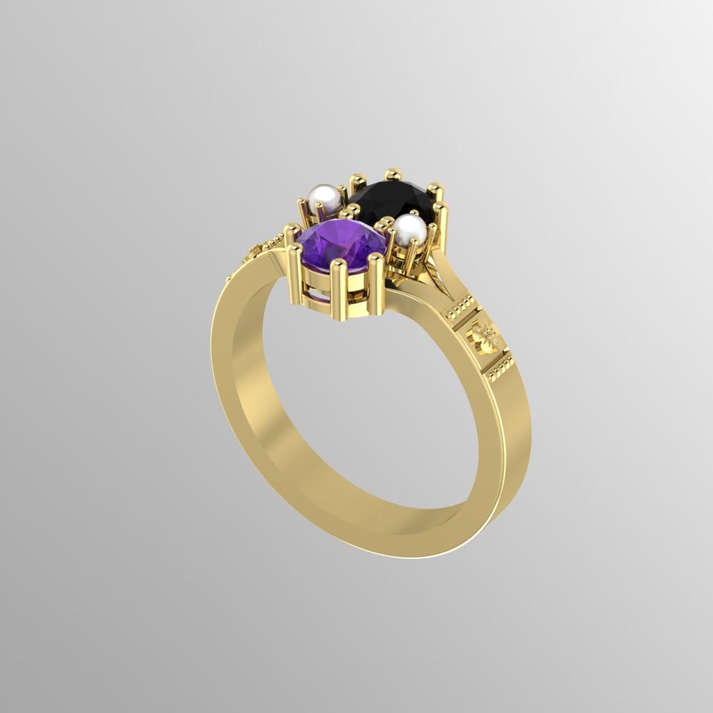 Custom Ruby and Black Onyx and Pearl Ring - Image 4
