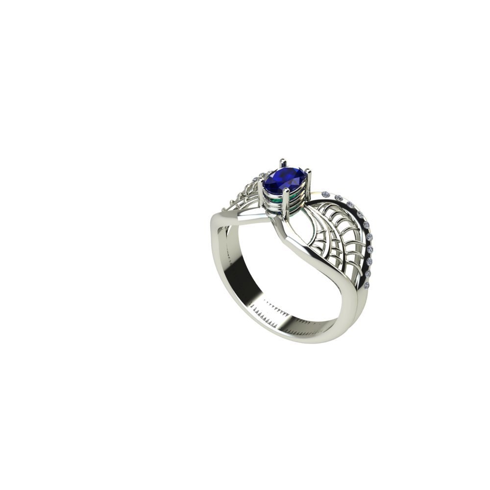 Custom Blue Sapphire and Emerald Engagement Ring and Wedding Band - Image 4
