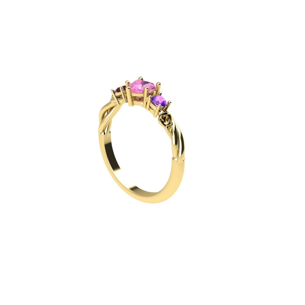 Custom Gemstone, Vine and Rose Ring - Image 4