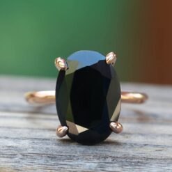 13 Carat Oval Cut Black Sapphire Gem Engagement Ring Rose Gold LS5389