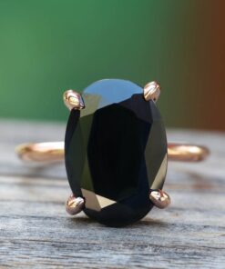 13 Carat Oval Cut Black Sapphire Gem Engagement Ring Rose Gold LS5389