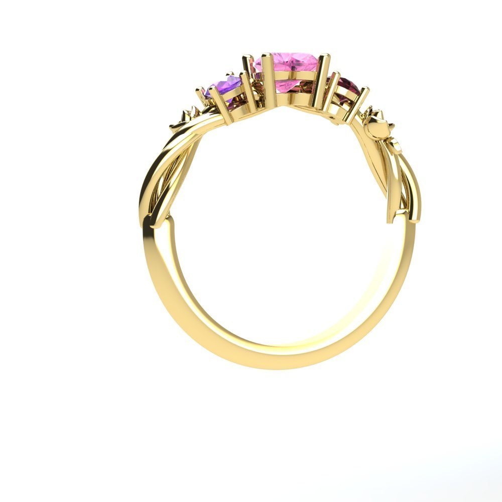 Custom Gemstone, Vine and Rose Ring - Image 6