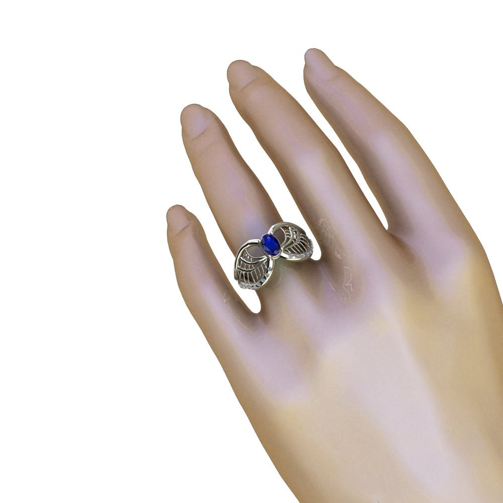 Custom Blue Sapphire and Emerald Engagement Ring and Wedding Band - Image 7
