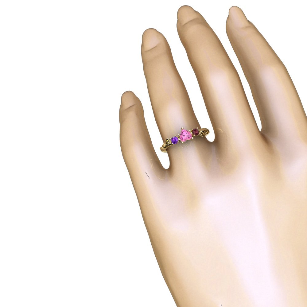 Custom Gemstone, Vine and Rose Ring - Image 3