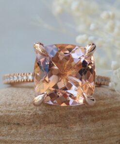 6 Carat Cushion Cut Morganite Diamond Engagement Ring Rose Gold LS5722