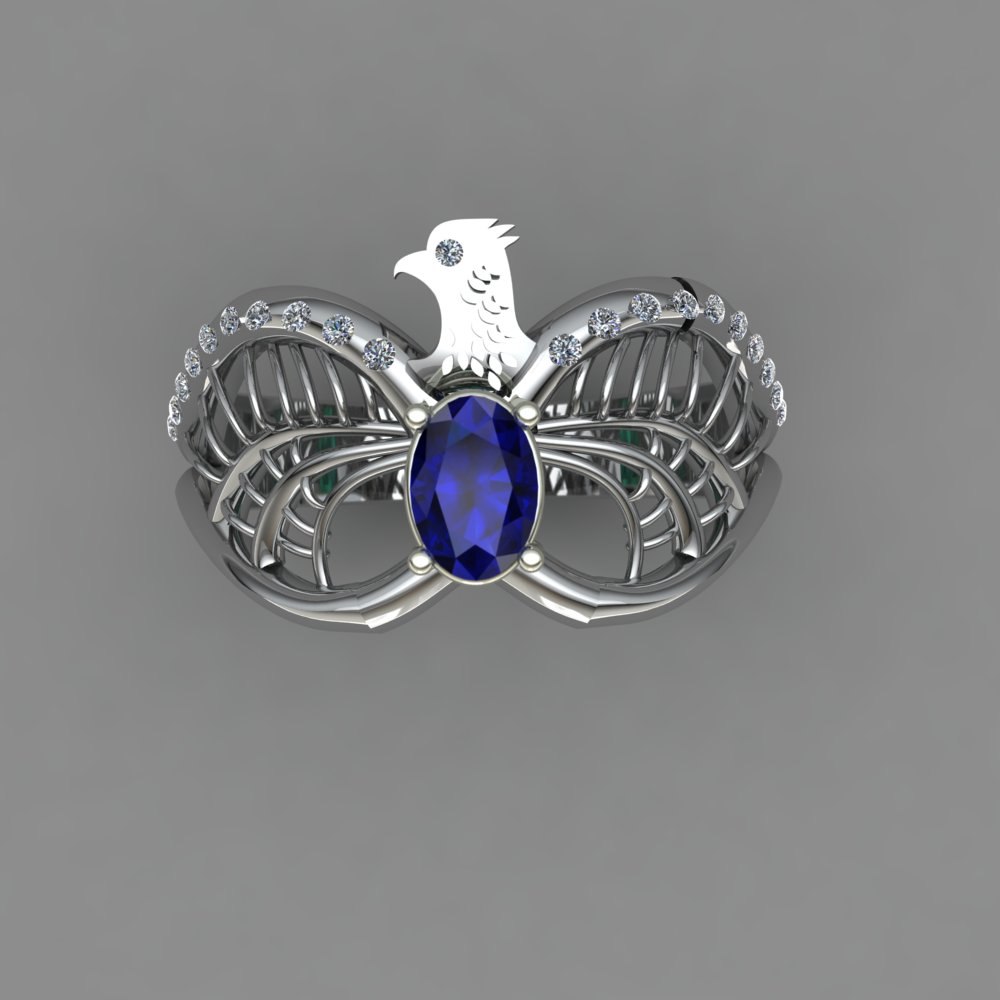 Custom Blue Sapphire and Emerald Engagement Ring and Wedding Band - Image 2