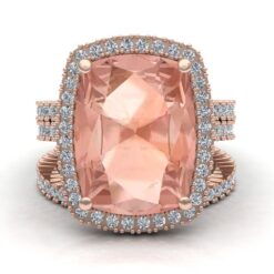8 Carat Cushion Morganite Diamond Matching Ring Set Rose Gold LS7436
