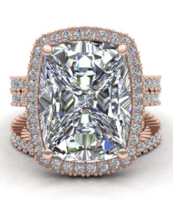 8 Carat Rectangular Cushion Diamond Stacking Ring Set Rose Gold LS7438