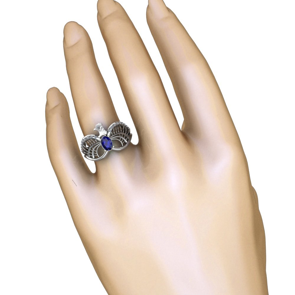 Custom Blue Sapphire and Emerald Engagement Ring and Wedding Band - Image 3