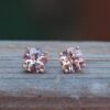 AAA Rare Pink Morganite Earrings Leaf Pattern Details Rose Gold LS5180