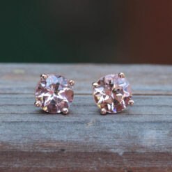 AAA Rare Pink Morganite Earrings Leaf Pattern Details Rose Gold LS5180