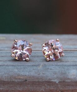 AAA Rare Pink Morganite Earrings Leaf Pattern Details Rose Gold LS5180