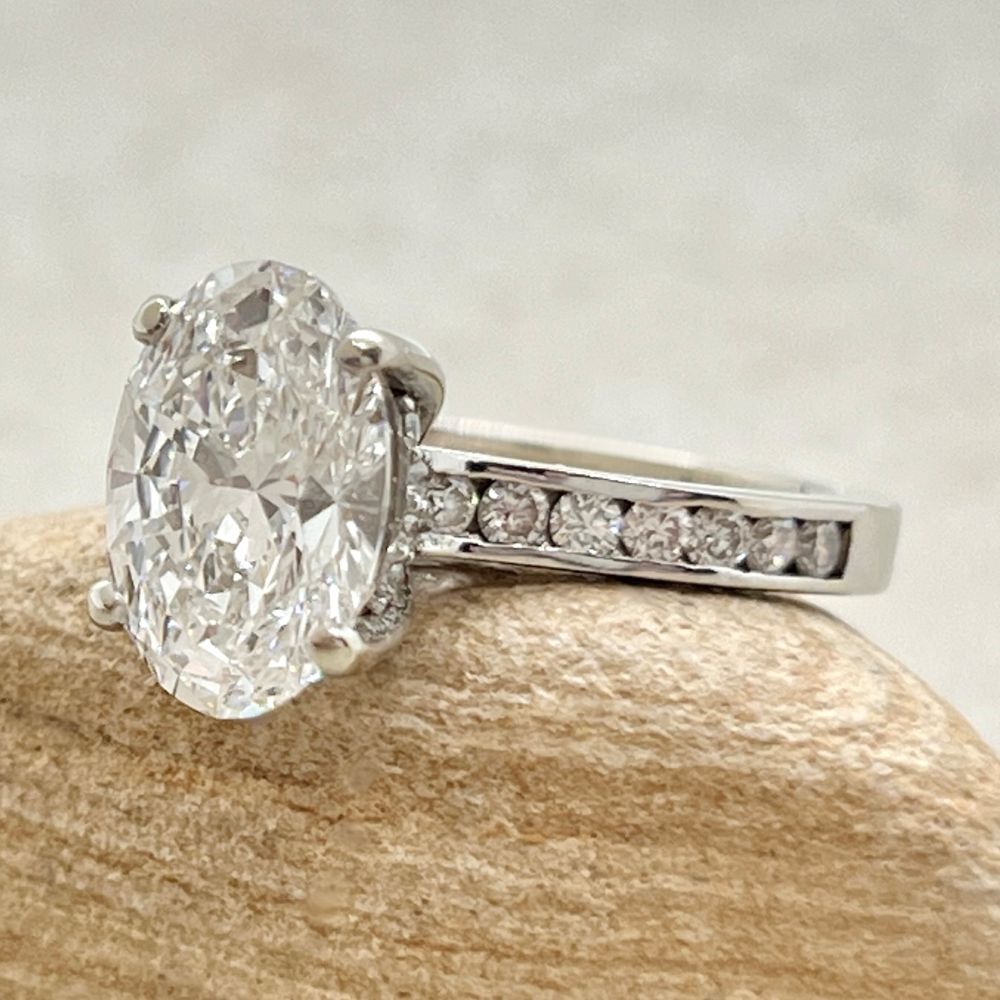 Certified Oval Lab Diamond Channel Set Ring White Gold Platinum LS7221