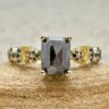 Emerald Cut Salt and Pepper Black Diamond Star Ring Yellow Gold LS6837