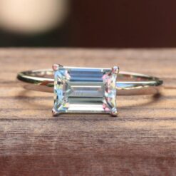 Genuine East West Solitaire Aquamarine Ring White Gold Platinum LS5228