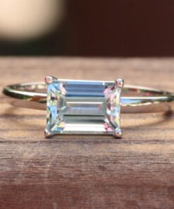 Genuine East West Solitaire Aquamarine Ring White Gold Platinum LS5228