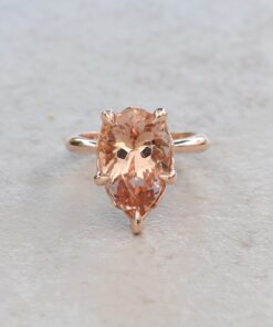 Genuine Peachy Pink Morganite 5 Prong Filigree Ring Rose Gold LS6006