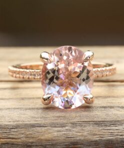Genuine Peachy Pink Morganite Diamond Engagement Ring Rose Gold LS5547