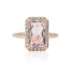 Genuine Radiant Cut Pink Morganite Diamond Halo Ring Rose Gold LS4707