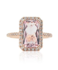 Genuine Radiant Cut Pink Morganite Diamond Halo Ring Rose Gold LS4707