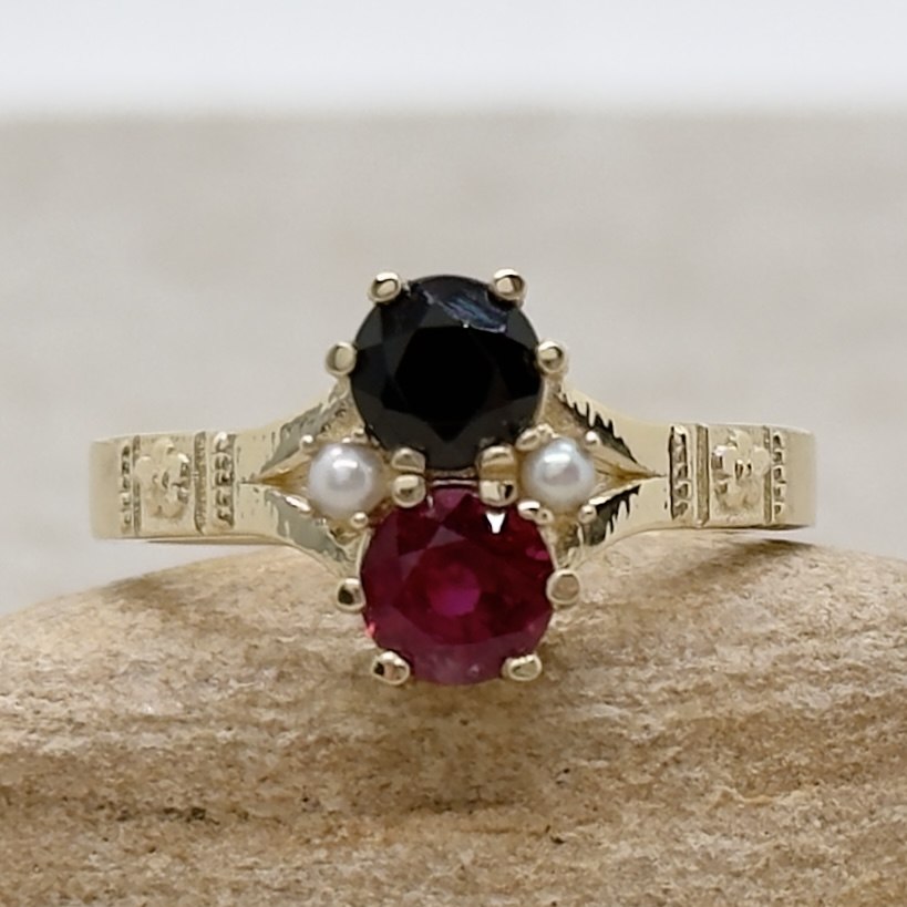 Custom Ruby and Black Onyx and Pearl Ring - Image 2