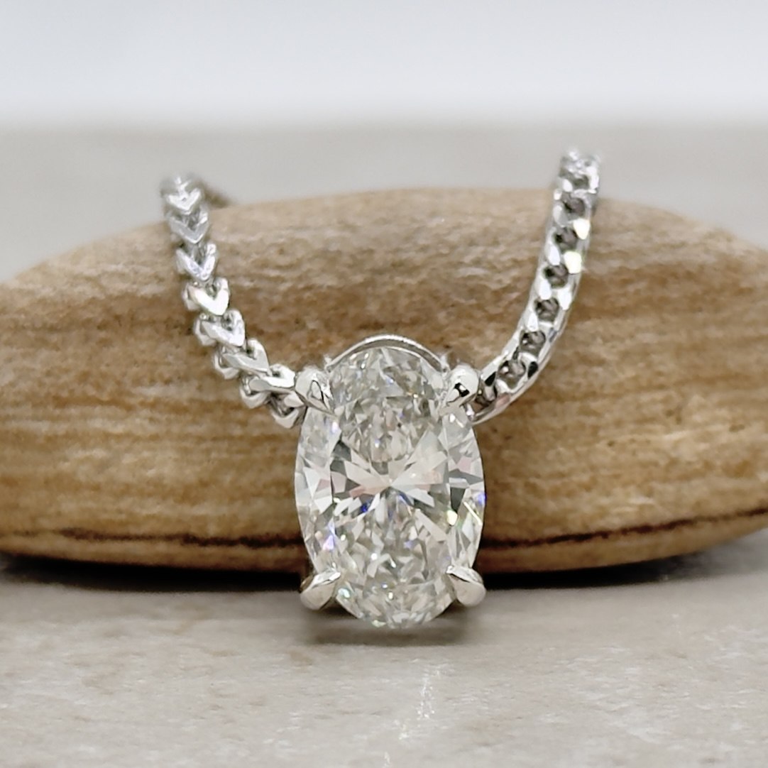 Custom Solitaire Platinum Necklace for your oval lab diamond - Image 2