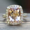 Peachy Pink Cushion Cut Morganite Diamond Halo Ring Yellow Gold LS5226