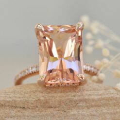 Peachy Pink Radiant Morganite Diamond Engagement Ring Rose Gold LS5723