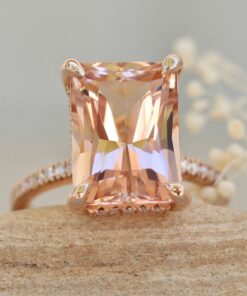 Peachy Pink Radiant Morganite Diamond Engagement Ring Rose Gold LS5723