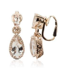 Pear Shape Morganite Filigree Earrings Diamond Halos Rose Gold LS7289